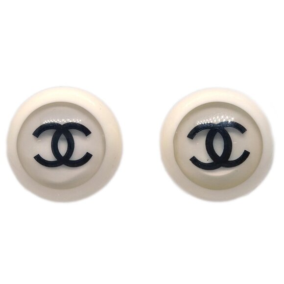 Chanel Button Earrings Clip-On White 01P - Picture 1 of 4